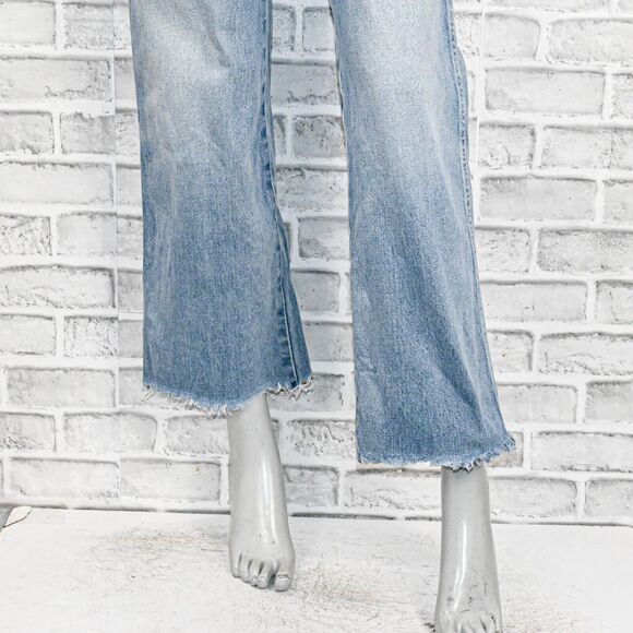 B SIDES Women's High Rise Raw crop wide leg Denim Jeans Distressed wash sz 28 - Picture 11 of 13